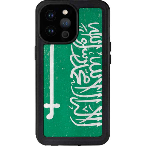 Saudi Arabia Flag Distressed iPhone 14 Pro Max Waterproof Case
